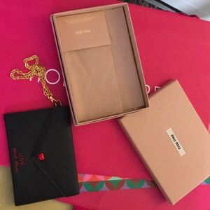 New MIU MIU Navy Red Madras Enveloppe Wristlet